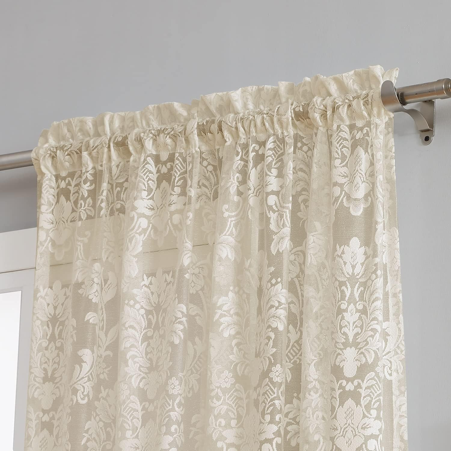 Pair of 30 Inches Wide X 36 Inches Long Gold Linen Knitted Lace Kitchen Tier Cur