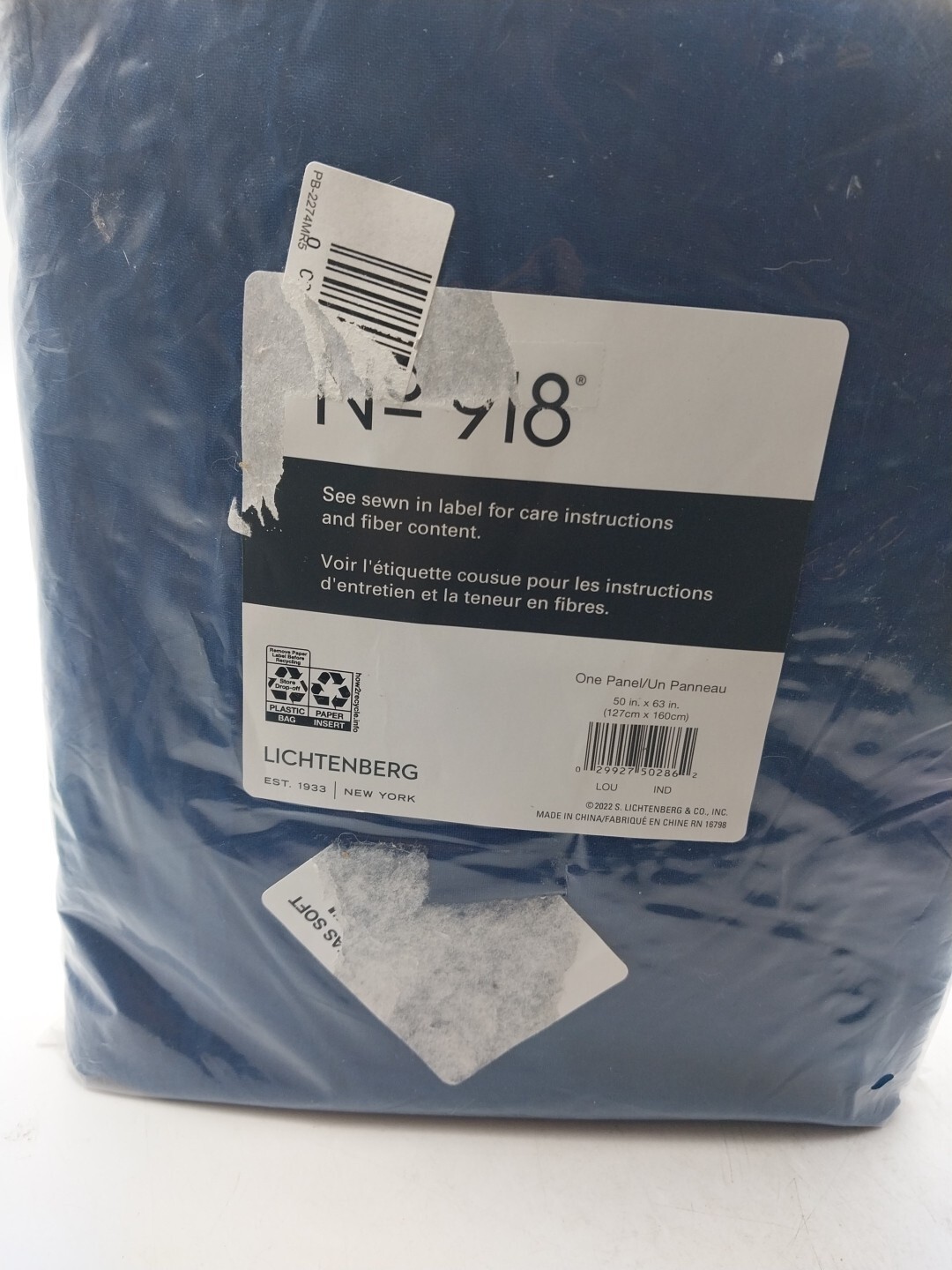 No. 918 Panel Curtain 50in x 63in Indigo Blue