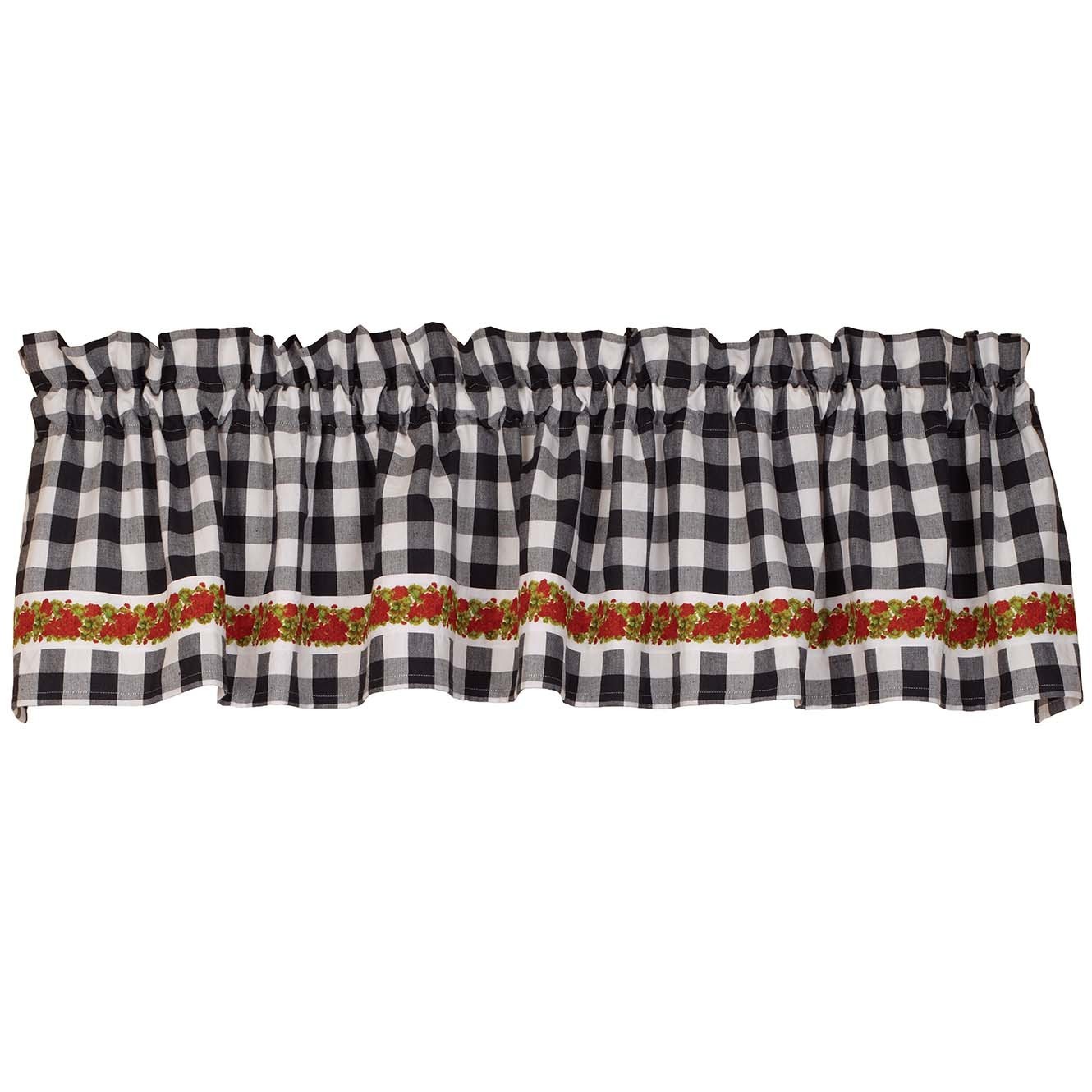Geranium Check Valance, Black & White Check, Country Primitive, 72″ x 14″, New
