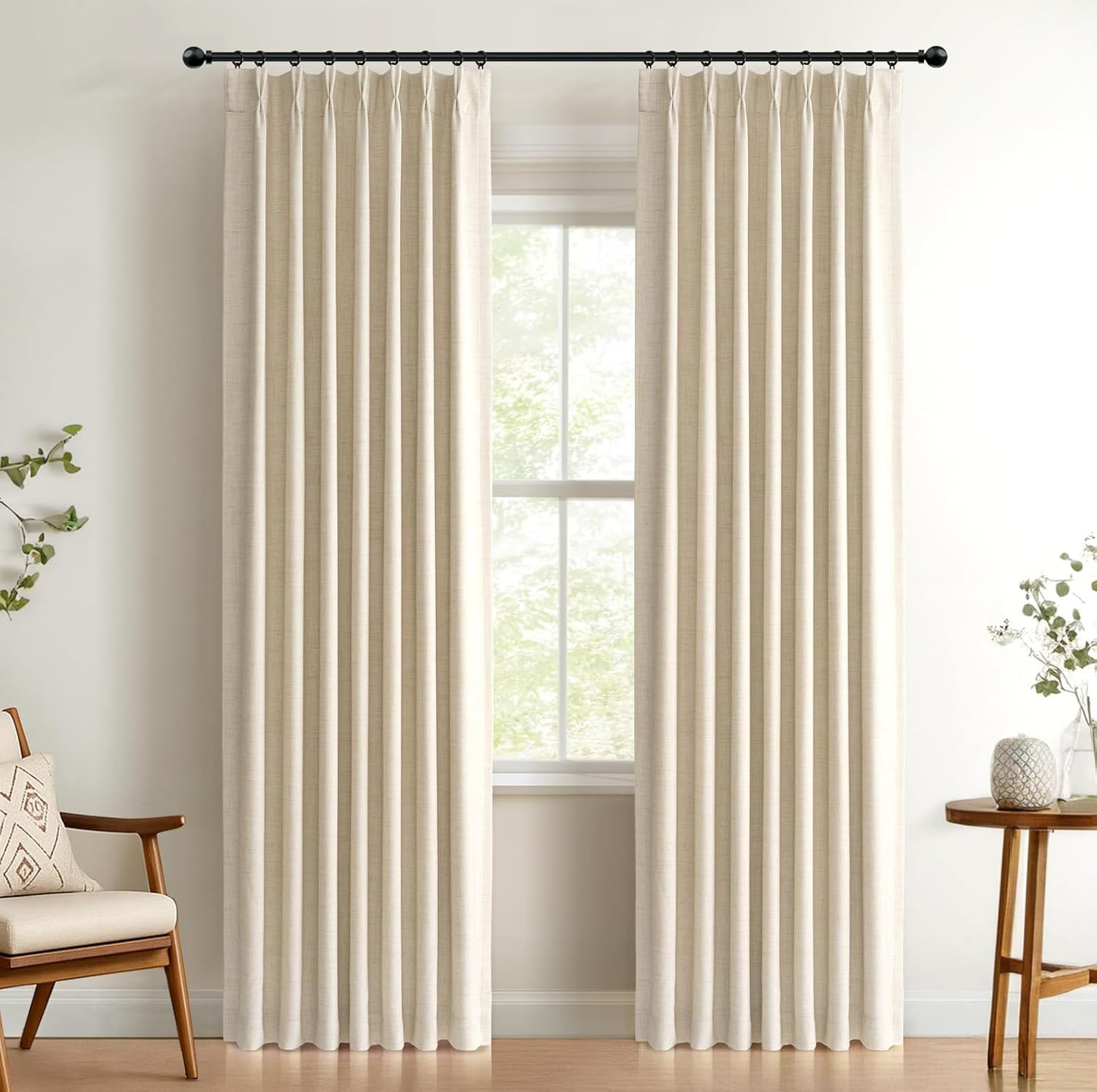 100% Blackout Shield Linen Look Textured Pinch Pleated Curtains Blackout Drapes