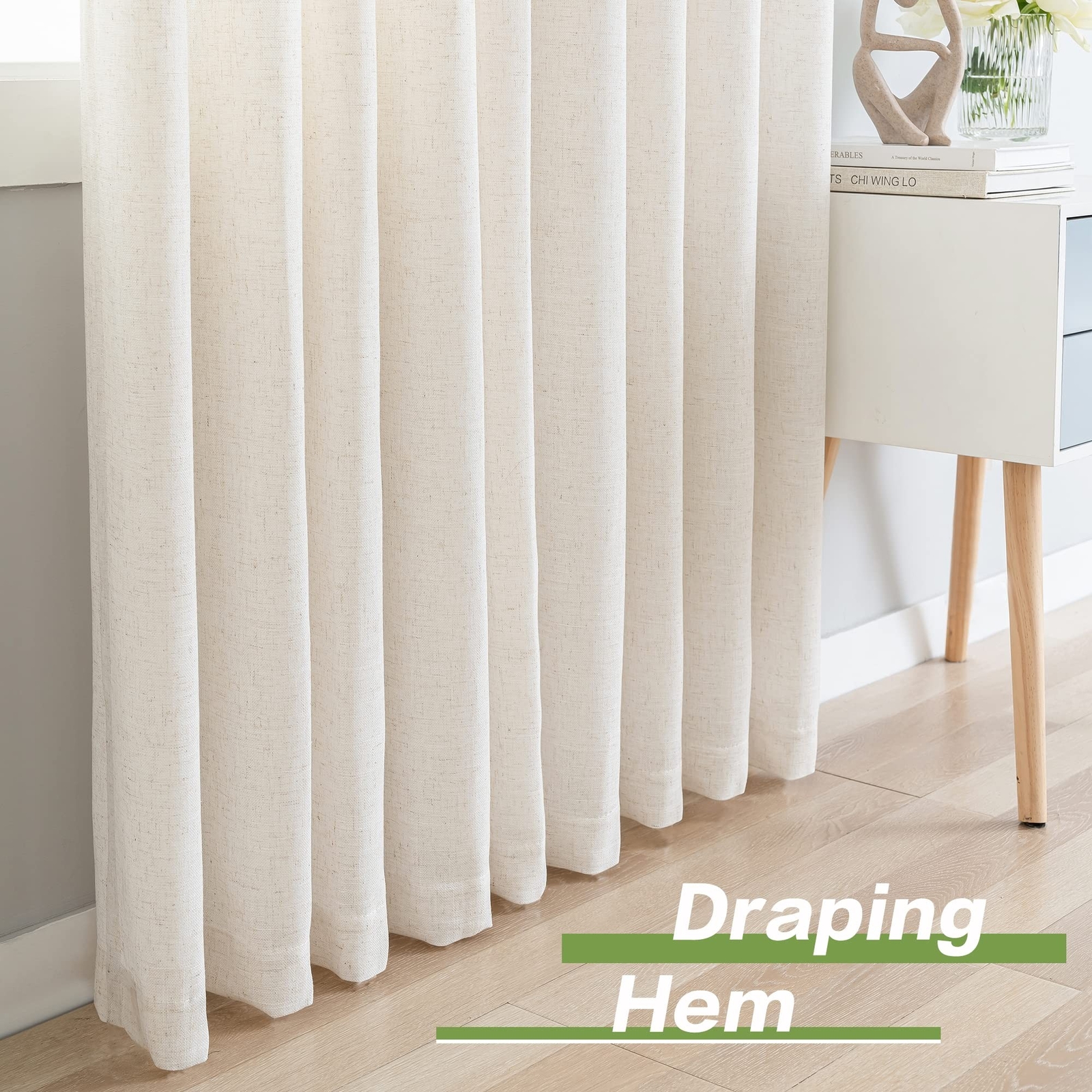 Pinch Pleated Curtains Light Filtering Faux Linen Curtains, Semi Sheer Curtai…