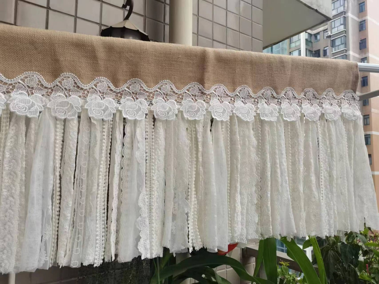 Custom Burlap Lace Valance Kitchen Curtain window Treatment