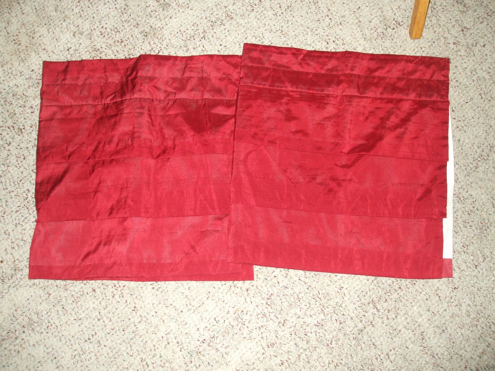 Pair of Dark Red Silk Blend Rod Pocket Tiered Curtain Valances