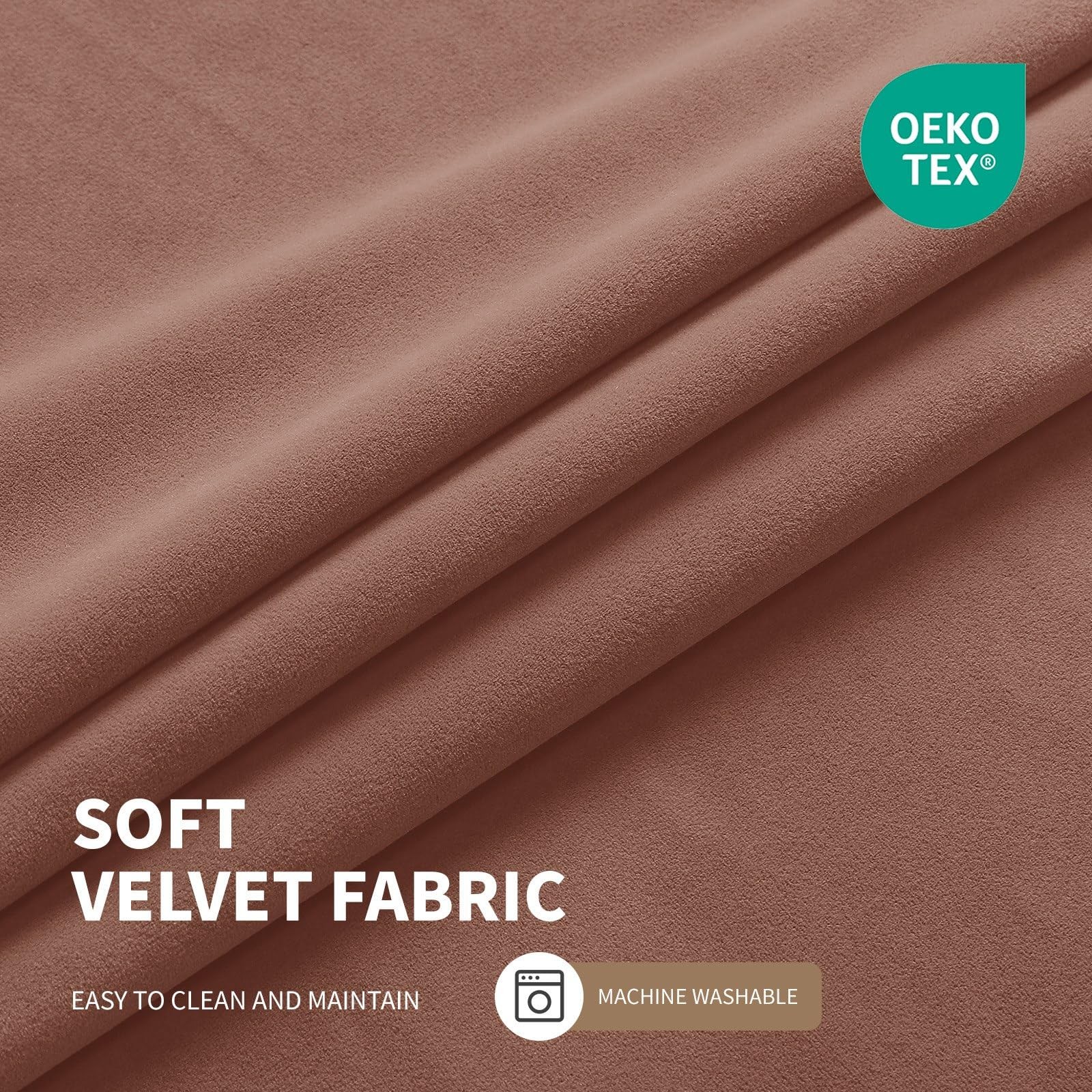 CUCRAF Pink Beige Velvet Blackout Curtains 72 inches Long, Thermal Insulated, No