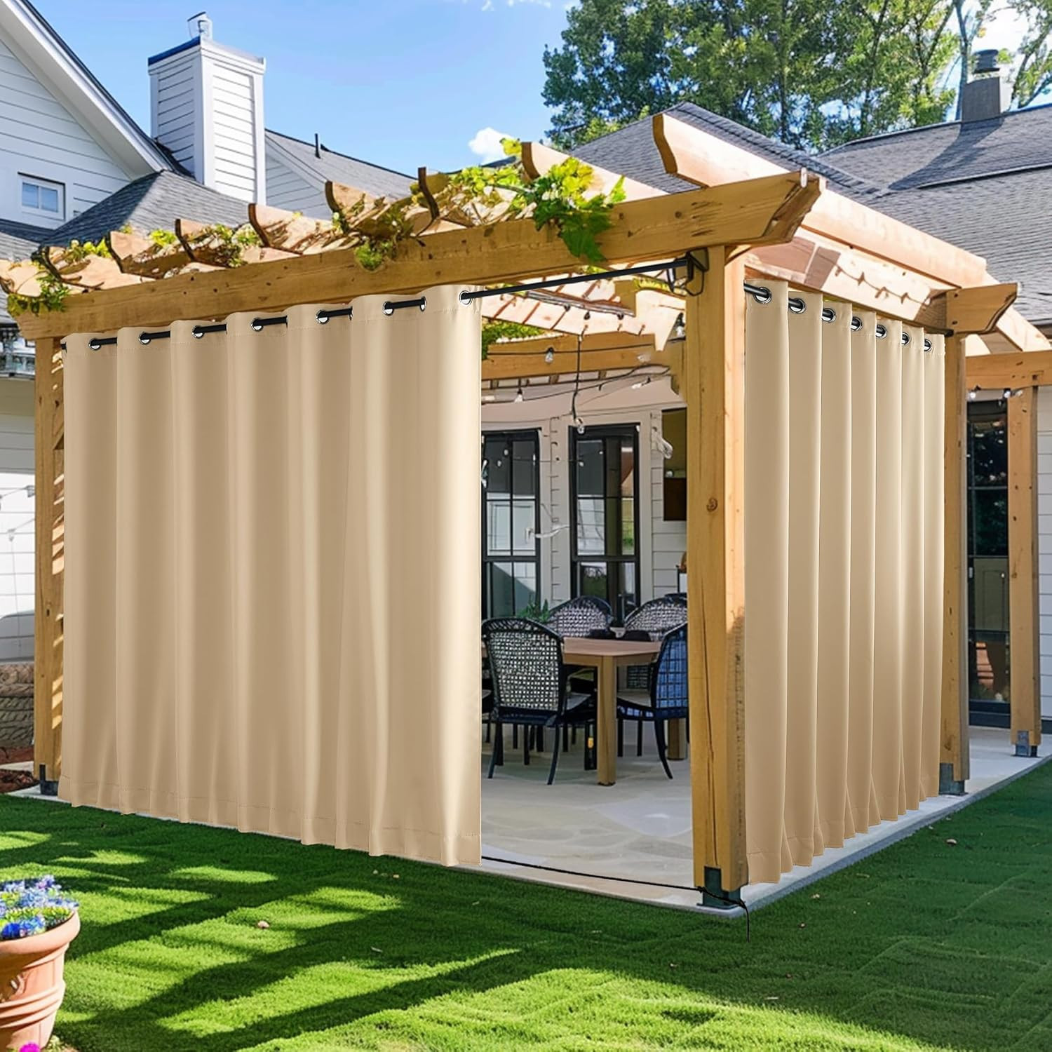 2 Panels Outdoor Patio Curtains W100 X L84, Waterproof & Windproof Extra Wide Gr