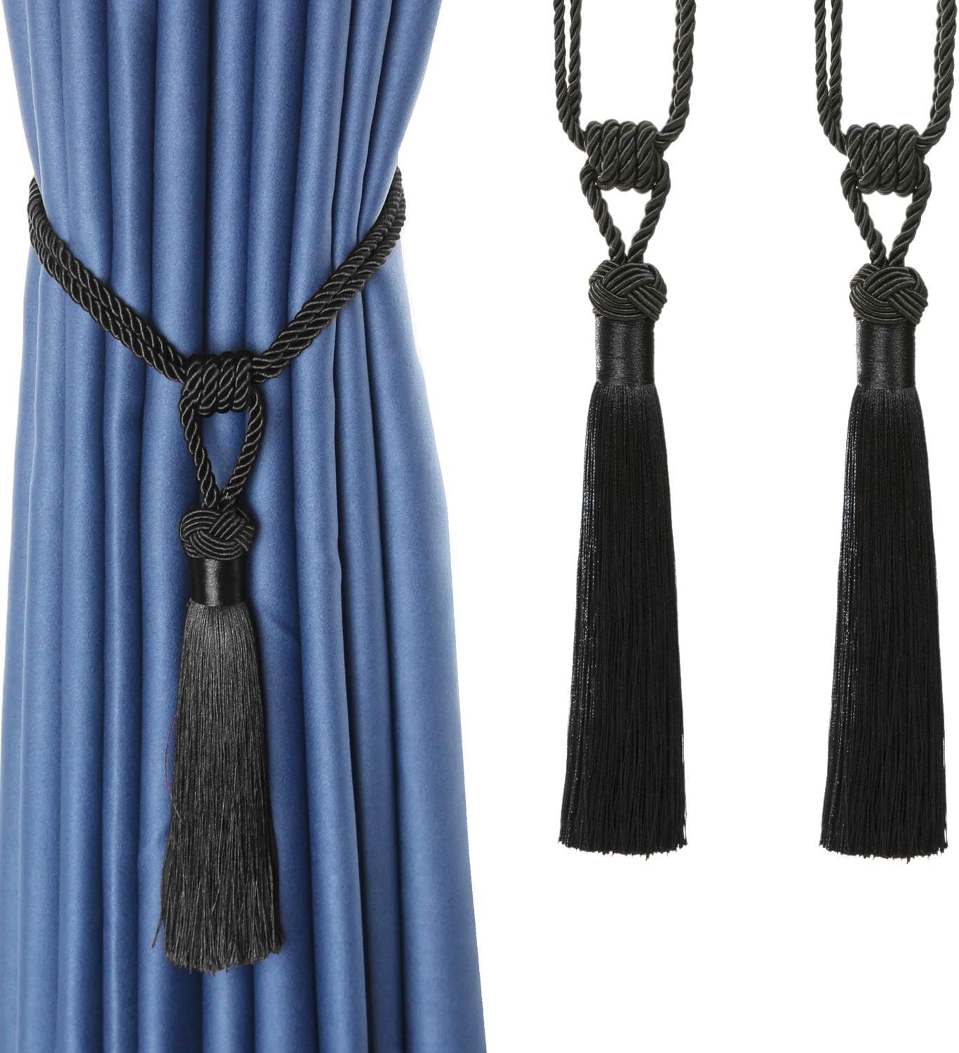 Curtain Tiebacks Hand-Woven Holdbacks Home Decorative Tassels Tiebacks (Black, 2