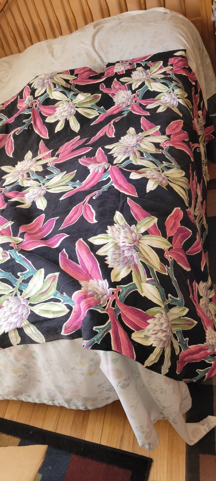 BARKCLOTH DRAPES COLORFUL PATTERN 2 PANEL 46W X L MADE IN USA VINTAGE