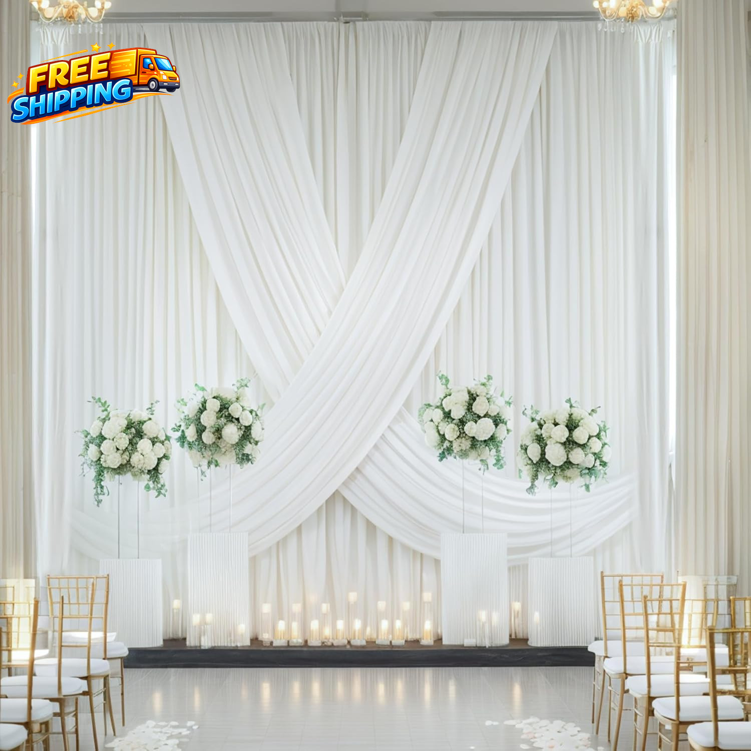 10Ft×20Ft Ivory Ceiling Drapes for Weddings Parties 2 Panels 5×20Ft Long Ceiling