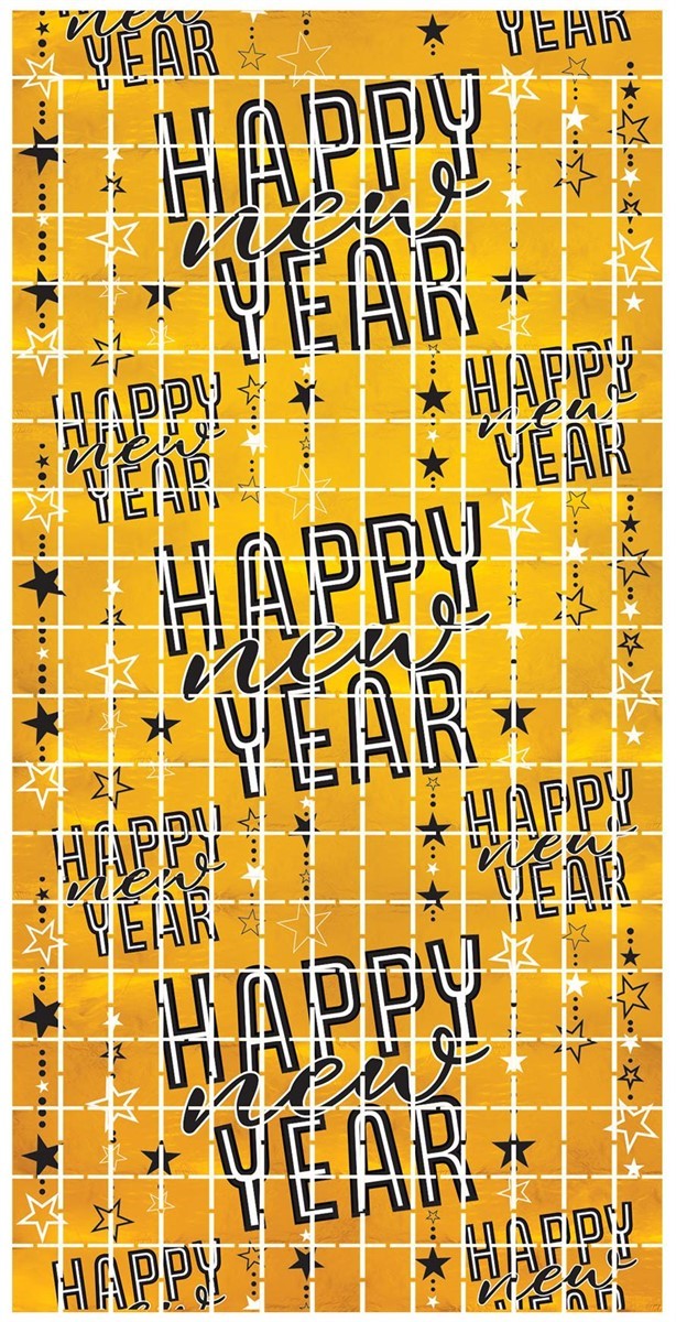 Happy New Year Metallic Square Curtain of Size 6′ 6″ x 3′ 2¼” – Beistle