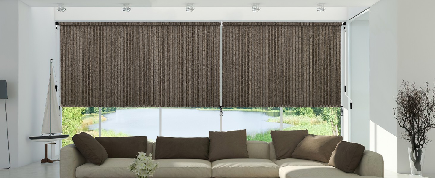 Outdoor Roller Shade 4′ W x 6′ L Cordless Patio Shades Roll Up Outdoors Blinds