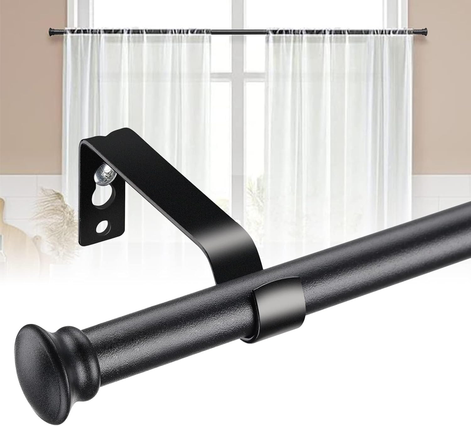 5/8” Curtain Rod Set Adjustable 28–48” Heavy Duty Matte Black Window Rod
