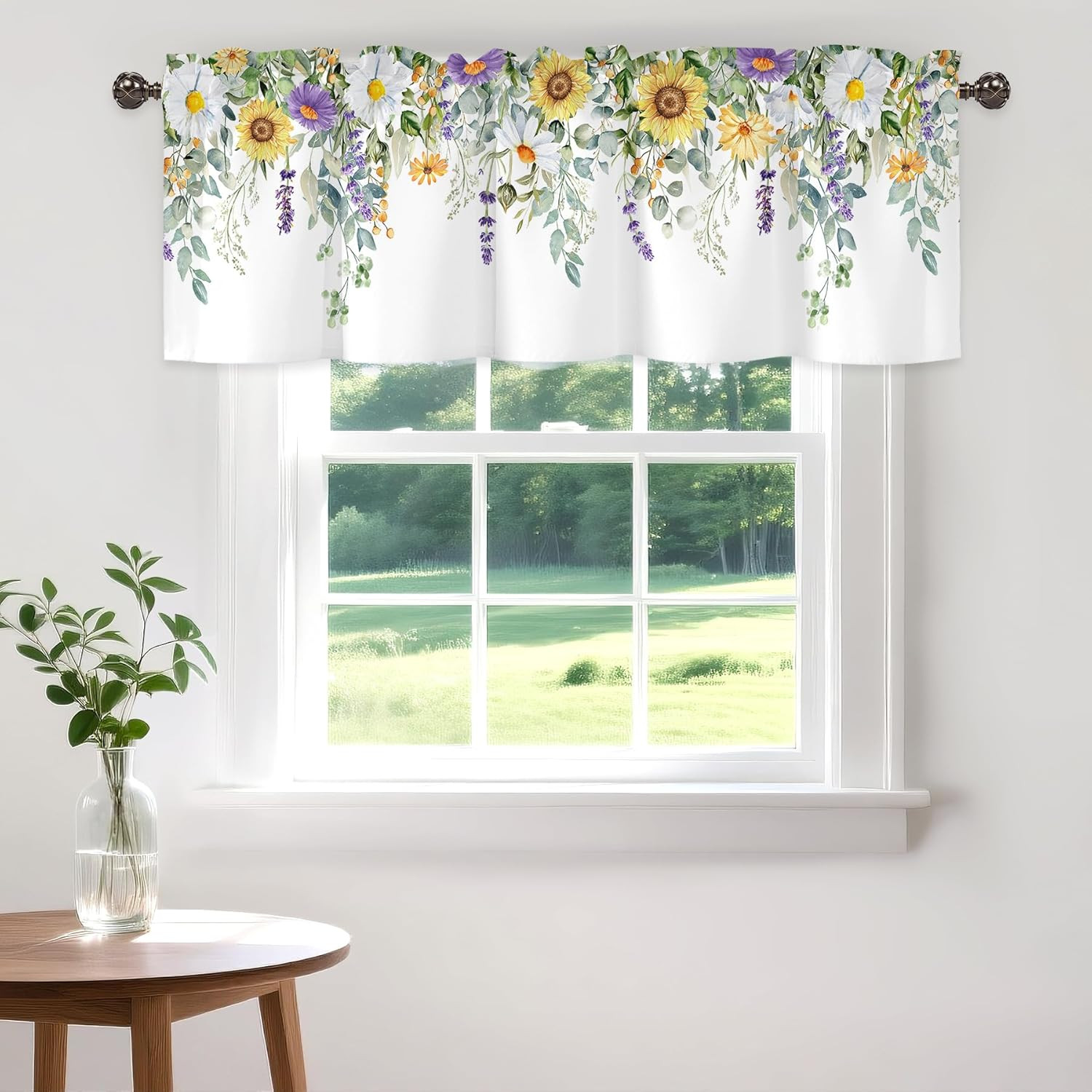 Spring Wildflower Flower Valances for Windows, Rod Pocket 42X12 in | Valance Cur