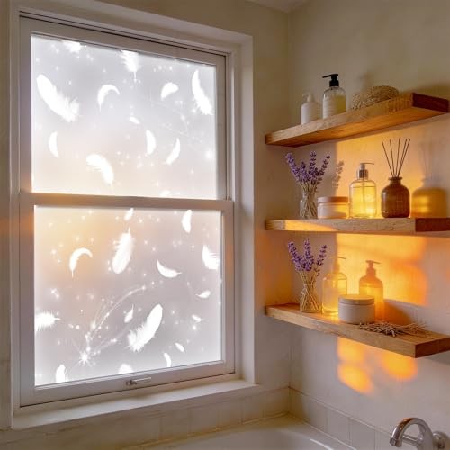 Frosted Glitter Feather Window Privacy Film, 78.5″ L x 17.5″ W, Decorative Non