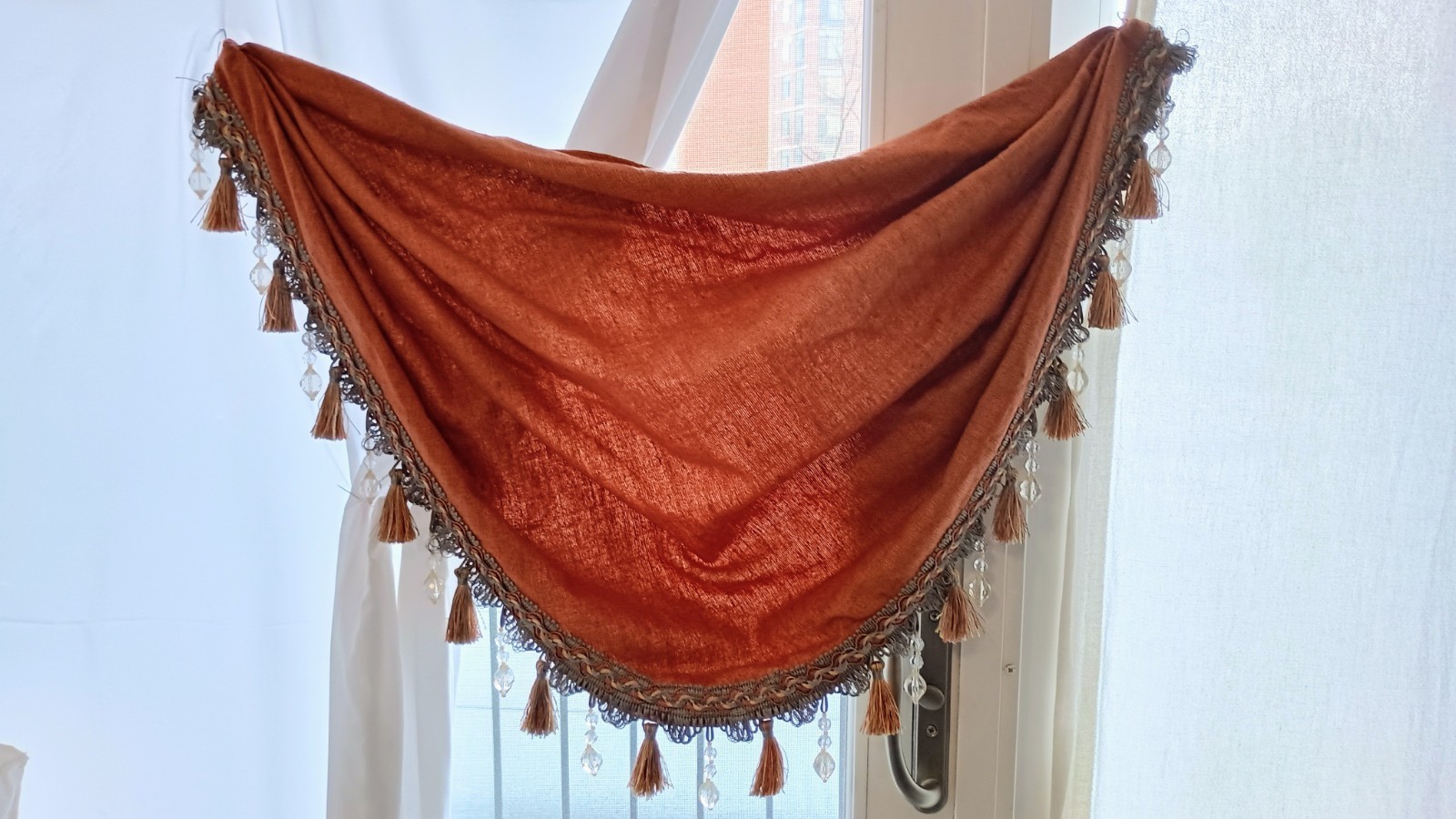 Vintage Waterfall Valance Brick Red Beaded Silk TASSEL 17Lx28W*New* Nice!👌
