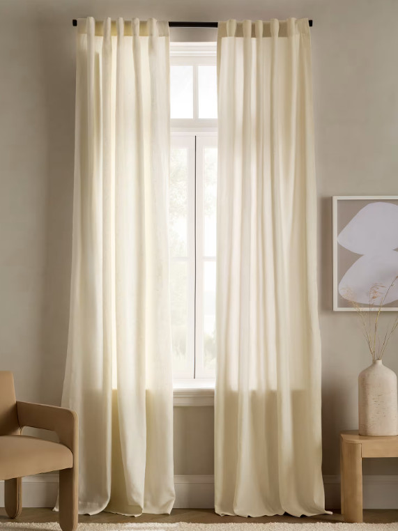 NWOT Quince Linen Curtain Cotton Lined 96″ x 84″ Ivory Set 2 Light Filtering