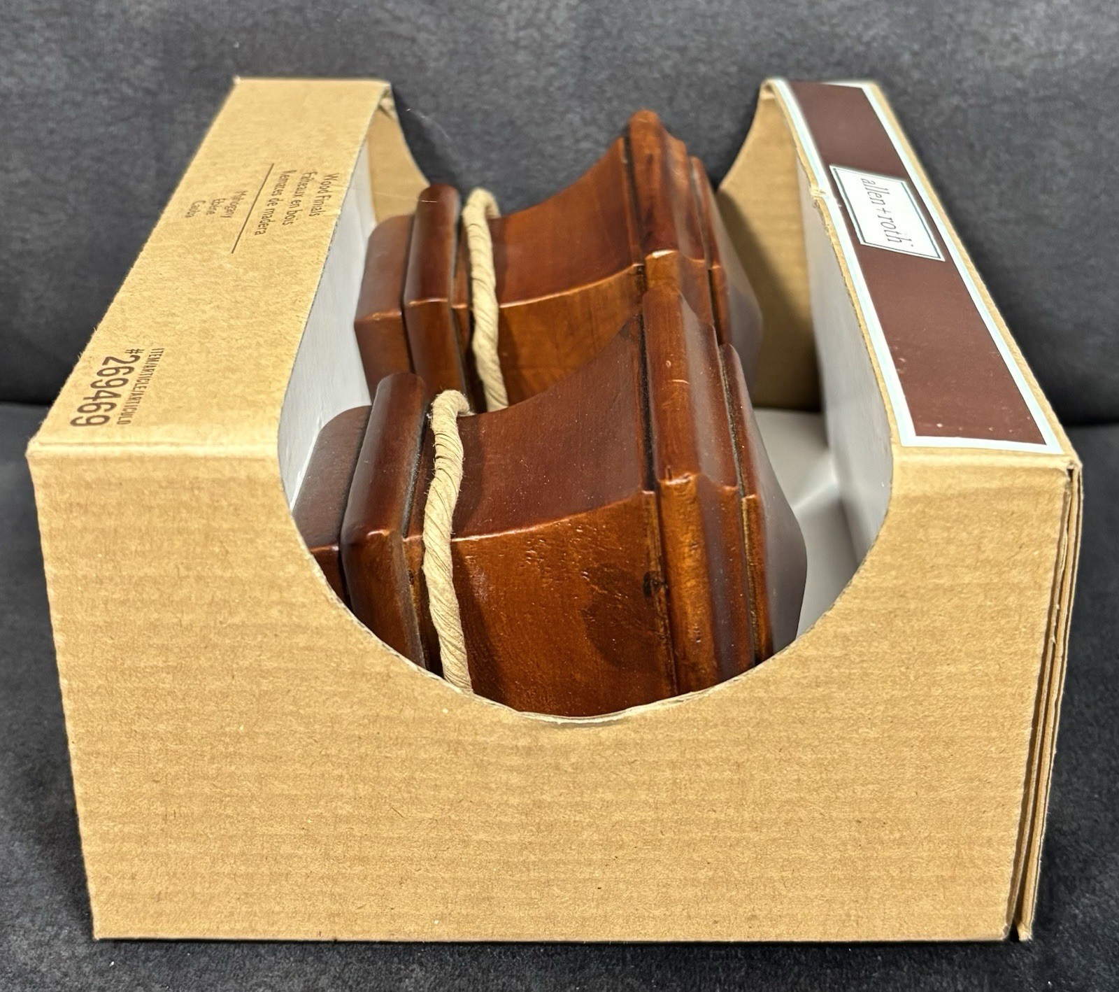 Allen Roth Square Wood Finials 269469 Mahogany Finish fits 1-3/8″ or 1-3/4 NEW
