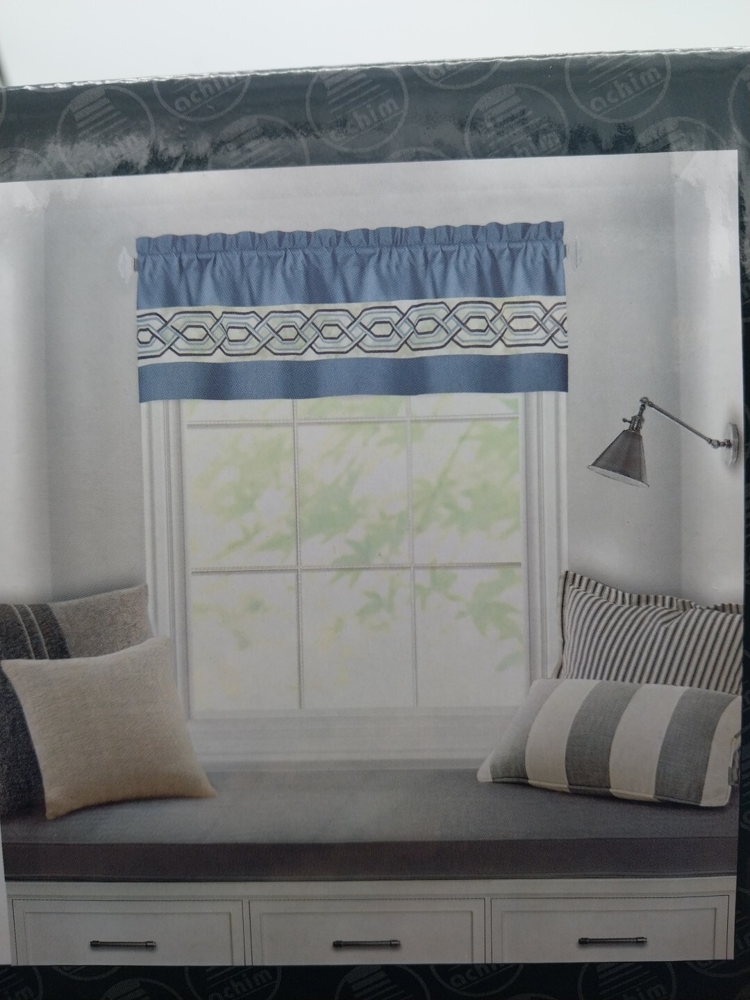 Achim Paige Decorative Valance 55in W x 13in L Blue Geometric Lattice