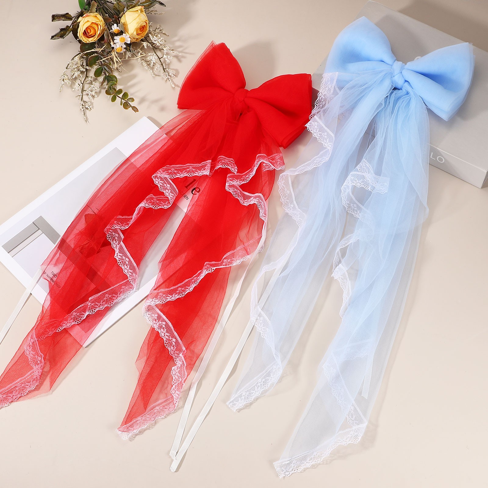 2 Pack French Bow Curtain Tiebacks Lace Bow Curtain Tiebacks for Home Sky Blue