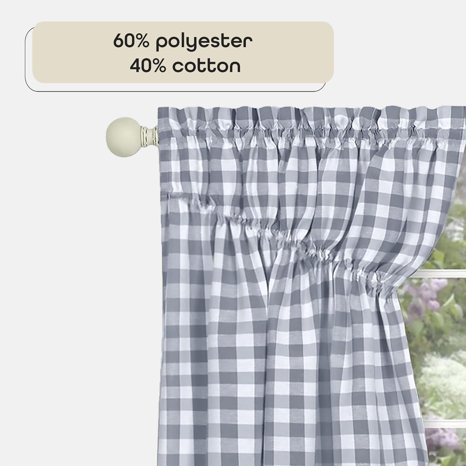 Buffalo Check Gathered Swag Window Curtain Pair – 72 Inch Width, 63 Inch Length