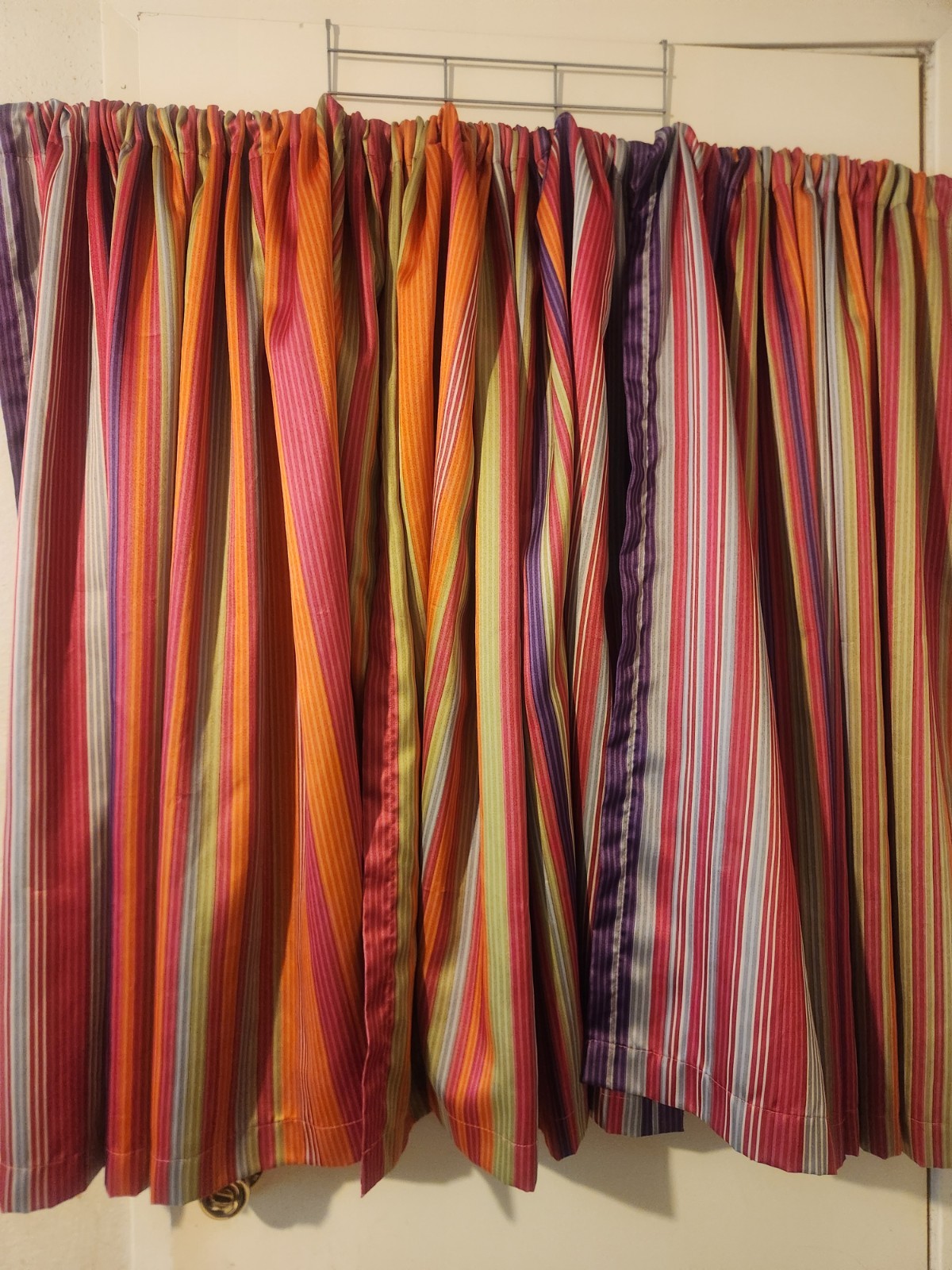 Vibrant Striped Polyester Curtains In Pink, Green, Purple & Orange (3)