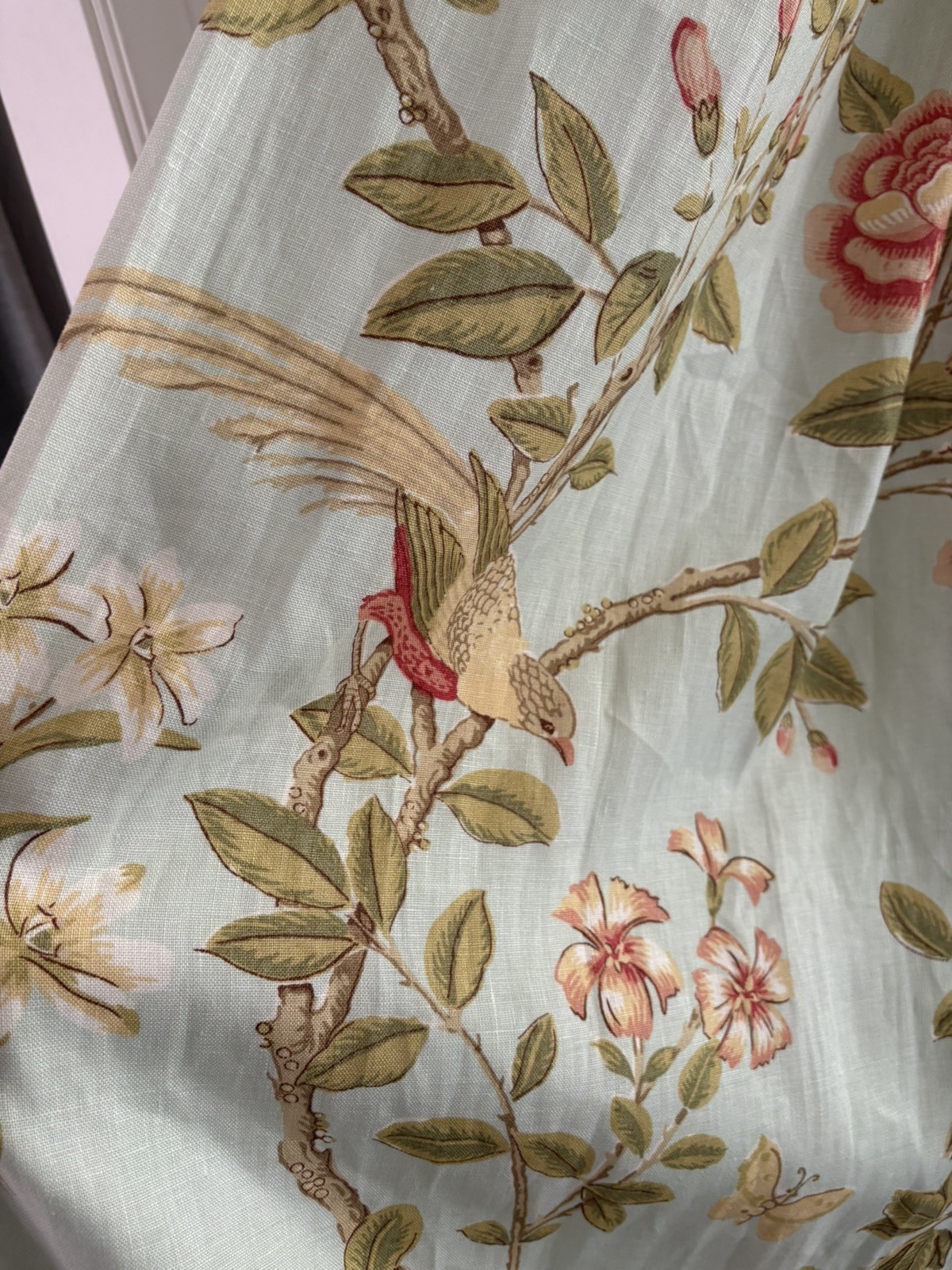 2 Chinoiserie Linen 100 In Long, 200 In Wide French Pleated, Custom, Lined, Read