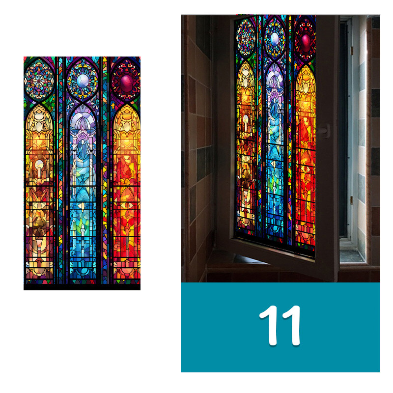 US Vintage Stained Glass Film Cling Window Sticker Home Bathroom Door Decor