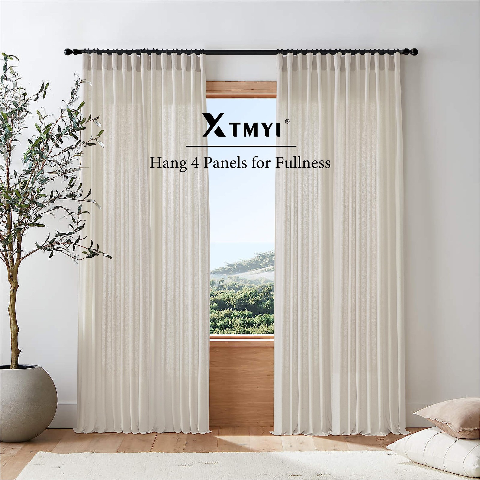 Floor to Ceiling Curtains 8 FT,Linen Cotton Blend Faux Linen Soft Touch Light…