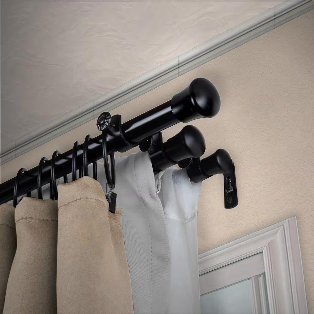 13/16″ Dia Adjustable 120″ to 170″ Triple Curtain Rod in Black