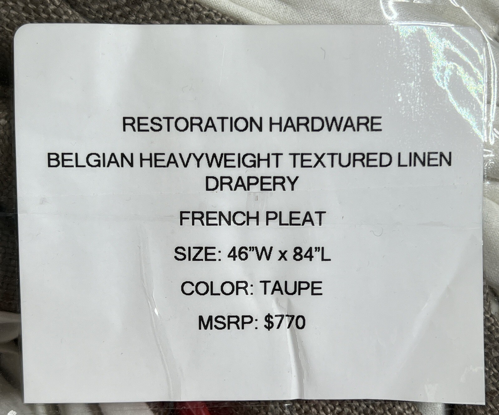 Restoration Hardware Belgian Heavyweight Textured Linen Drapery FP 46 x 84 Taupe