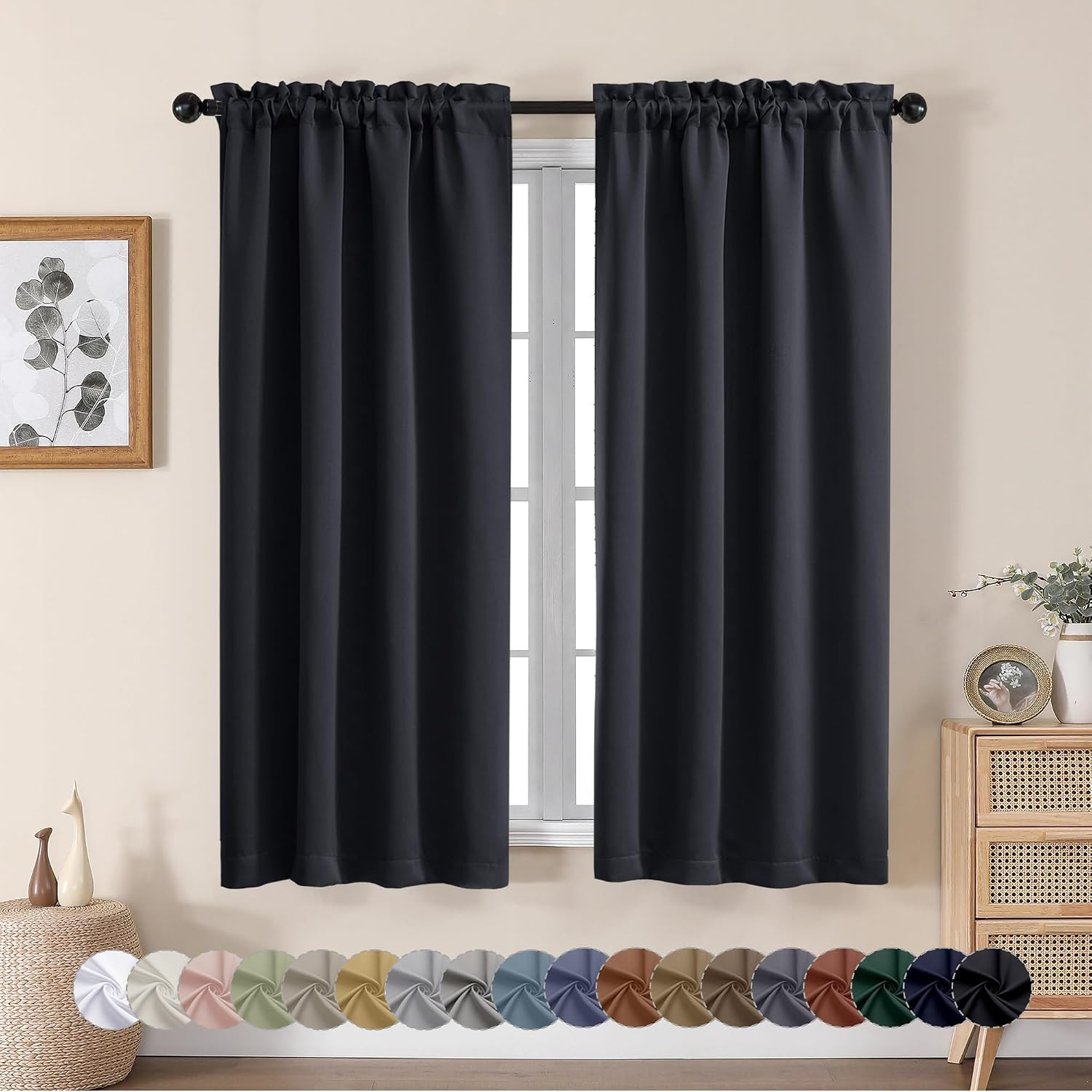Halloween Black Blackout Curtains for Bedroom 63 Inch Length 2 Panels, Solid The