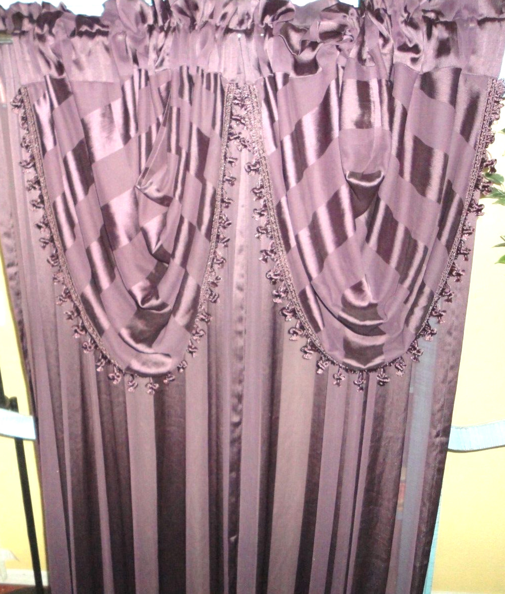 JC PENNEY CHRIS MADDEN PURPLE CHANTAL STRIPE (5P) SHEER WINDOW PANELS, VALANCES