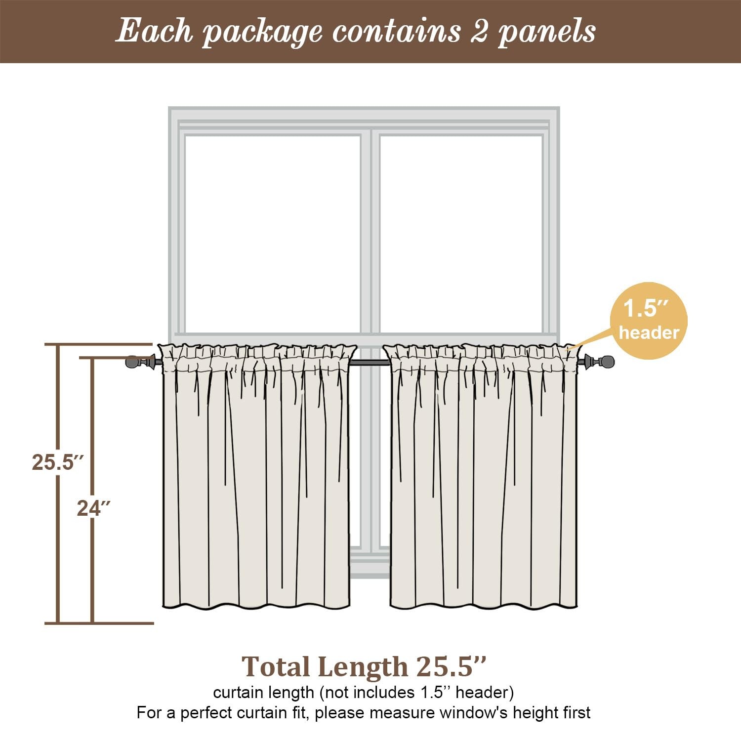 Sheer Tier Curtains 24 Inch Length – Small Window Kitchen Curtains for Bathroom