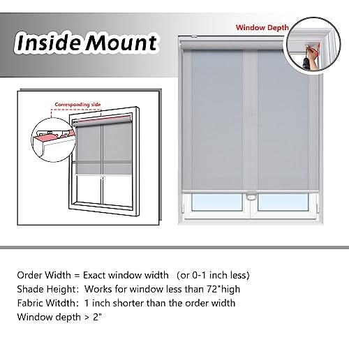 Cordless Roller Shades for Windows Light Filtering Shades 23″W x 72″H Grey