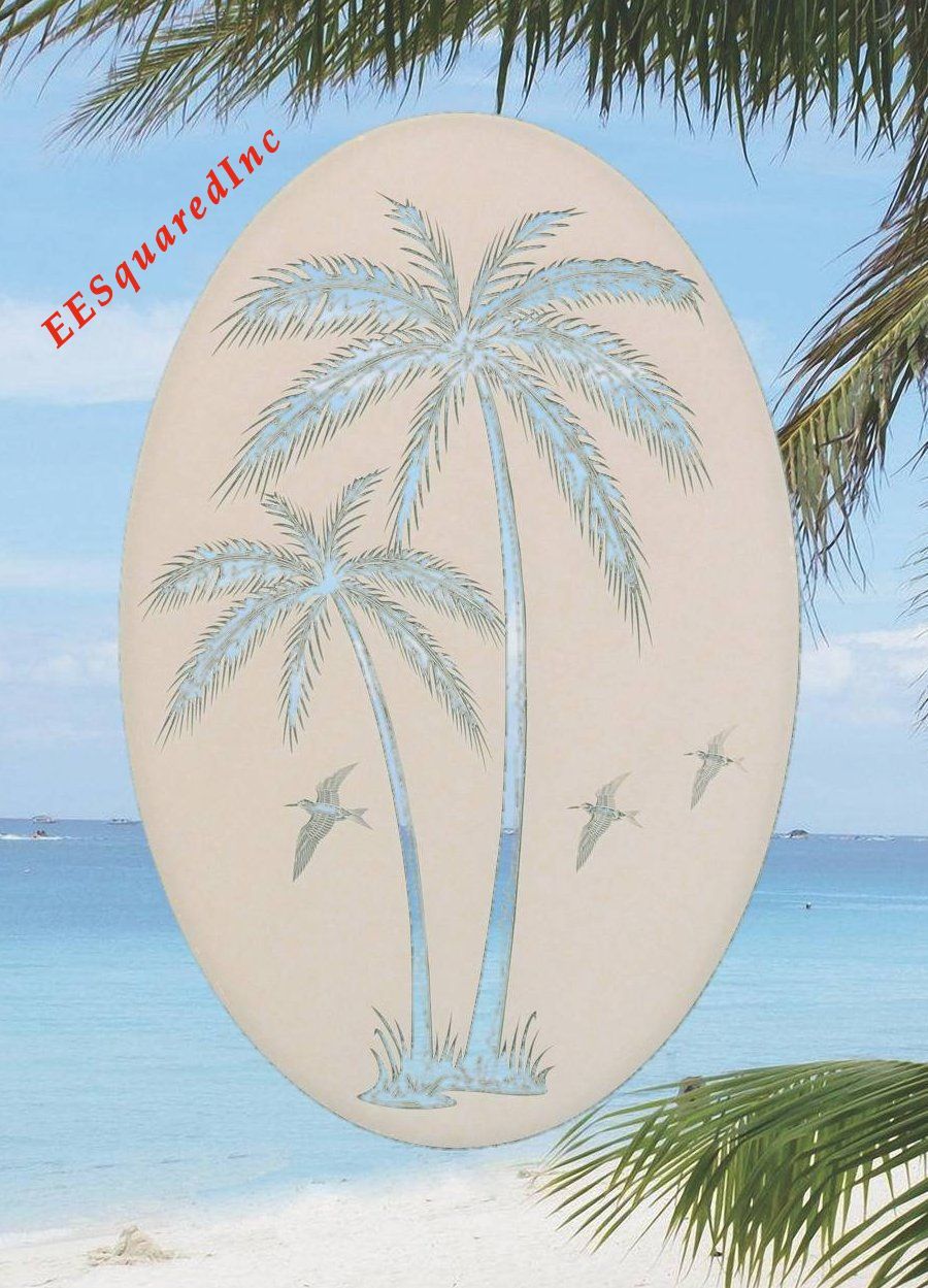 Palm Trees Right Leaning Static Cling Window Decal OVAL 15×23 Decor for Glass