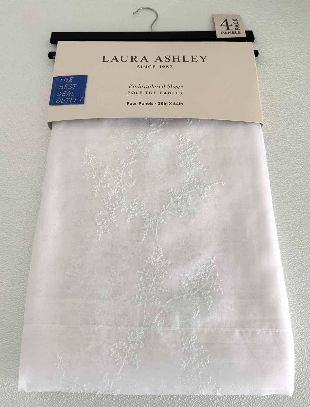 New Laura Ashley Window Curtains 4 FOUR Panels 38 x 84″ White Embroidered Sheer