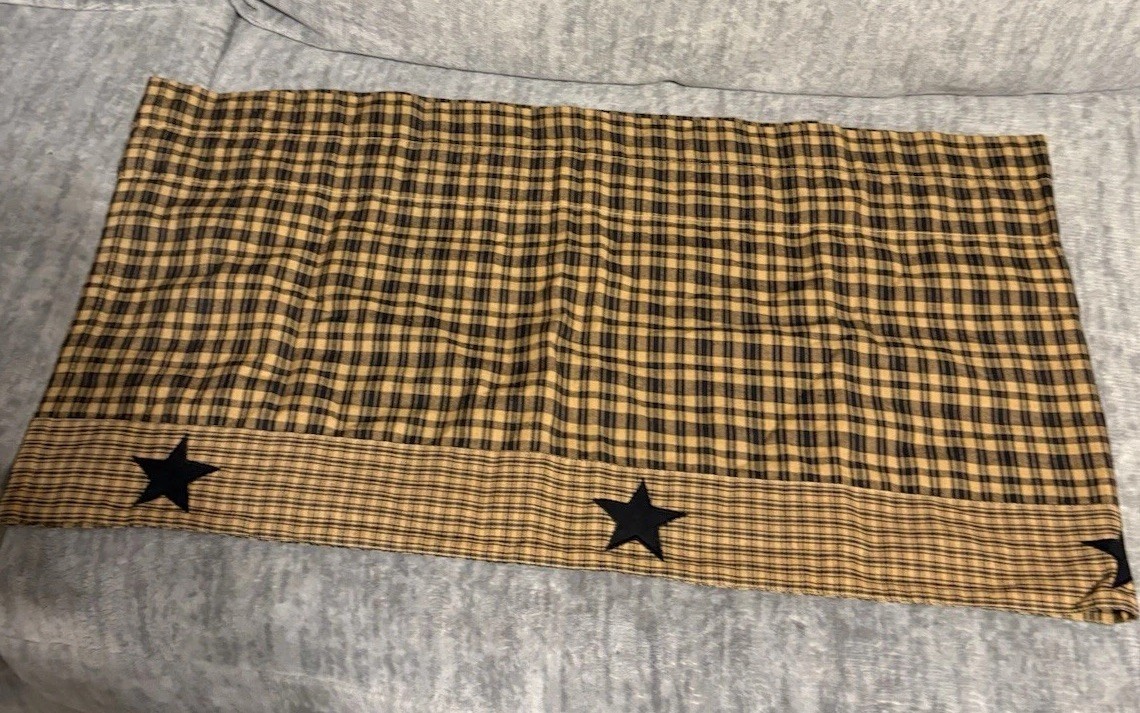 Primitive Star Lined Cotton Window Valance Country Design W/Black Appliqué Star