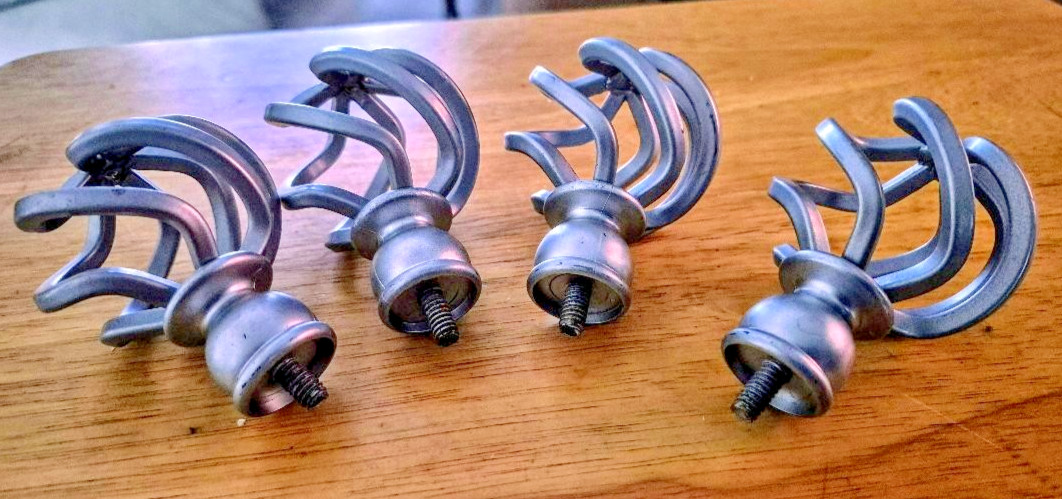 4 BIRDCAGE STYLE SILVER-FINISHED CURTAIN ROD FINIALS – 3 1/2″ X 2″