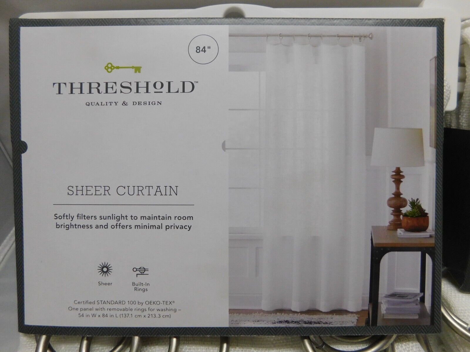 Threshold Contrast Edge Solid Sheer Lot of 2 Window Curtain Panel 84″ x 54″