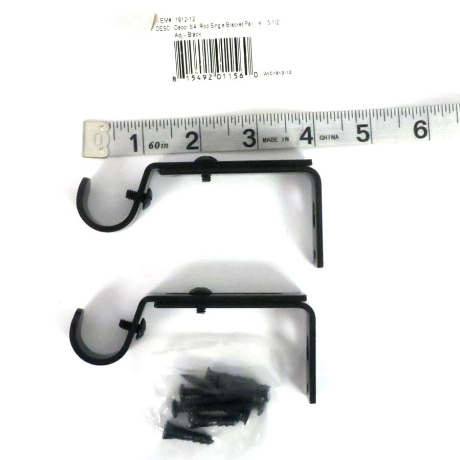Unbranded Decor 3/4″ Rod Single Bracket Pair – 4″ – 5 1/2″, Adjustable Black