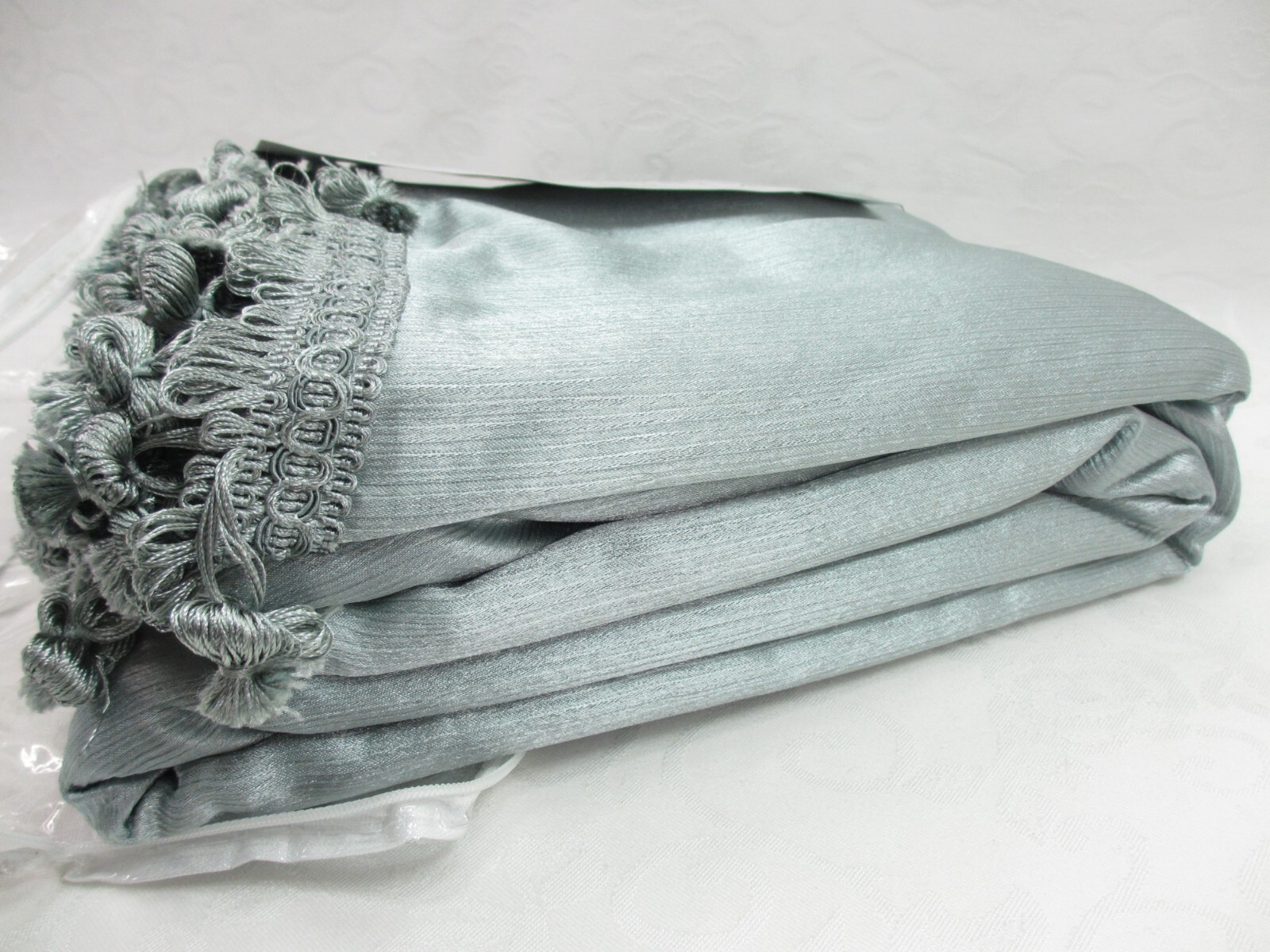Hilton Window Scarf Valance Curtain Green Slub Satin Faux Silk Drape Fringe NEW