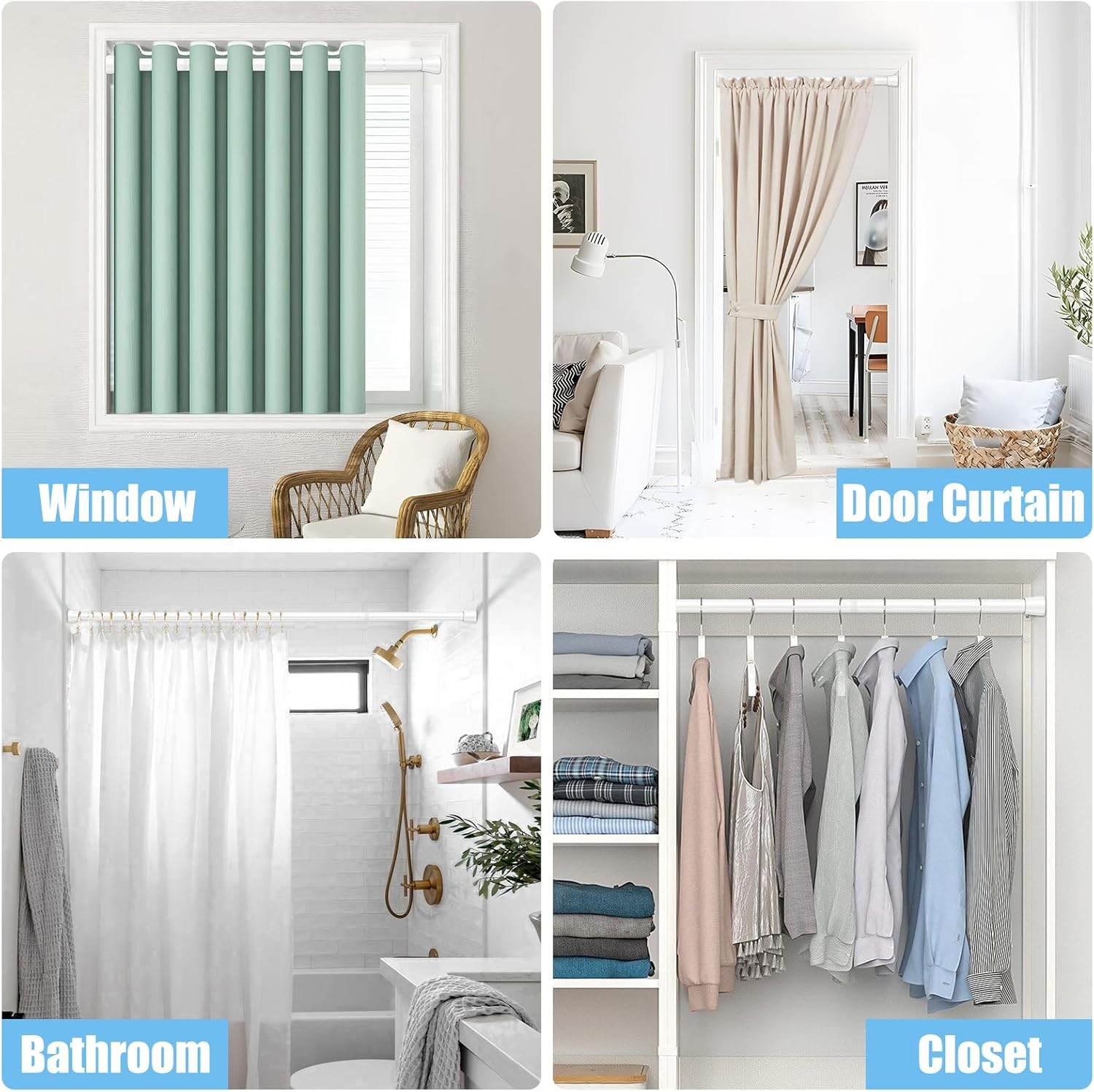 Tension Curtain Rod Adjustable Spring Tension Rods for Windows 28 to 48 Inch, No