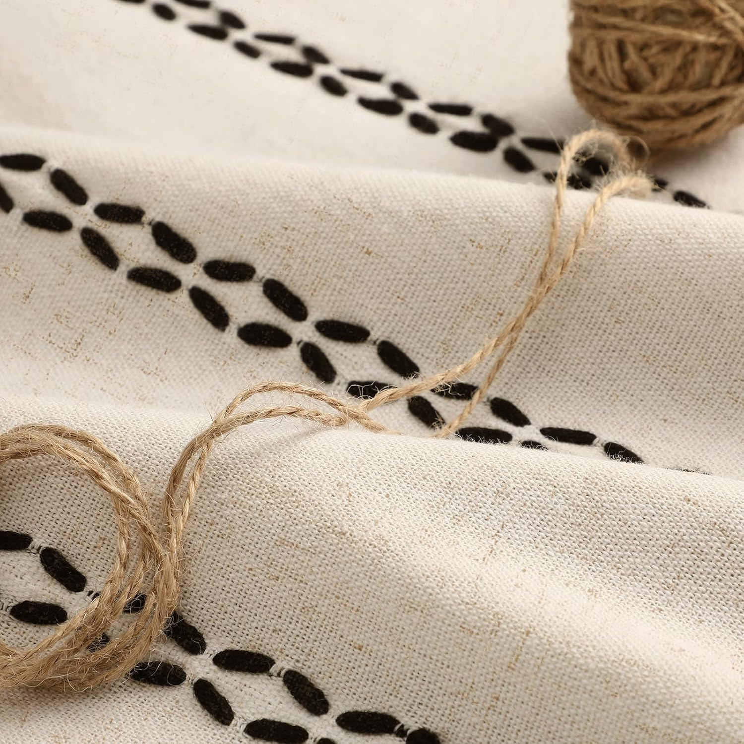 Beige Boho Blackout Curtains 2 Panels 84 Inch for Living Room Bedroom, Linen Tex