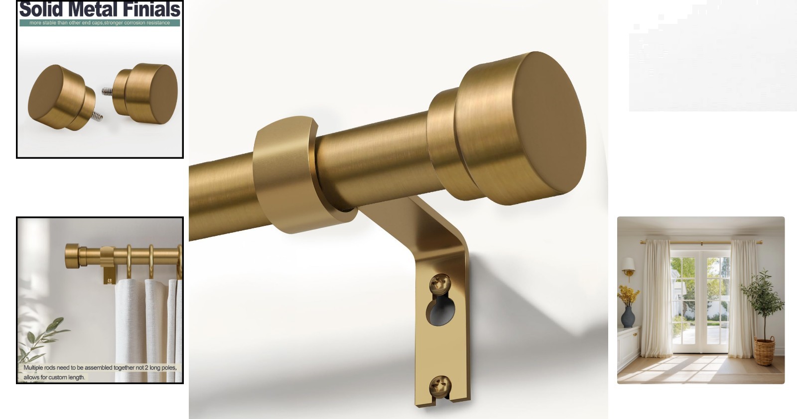 Sturdy 1″ Brass Curtain Rods 48-84 Inches with Solid Finials for Home Décor