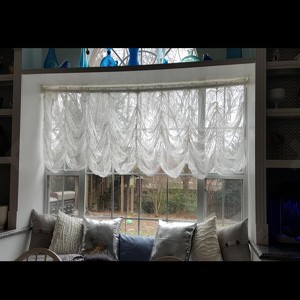 Lace Balloon Curtain White Adjustable Tie-Up Curtain Shade, Embroidered Semi