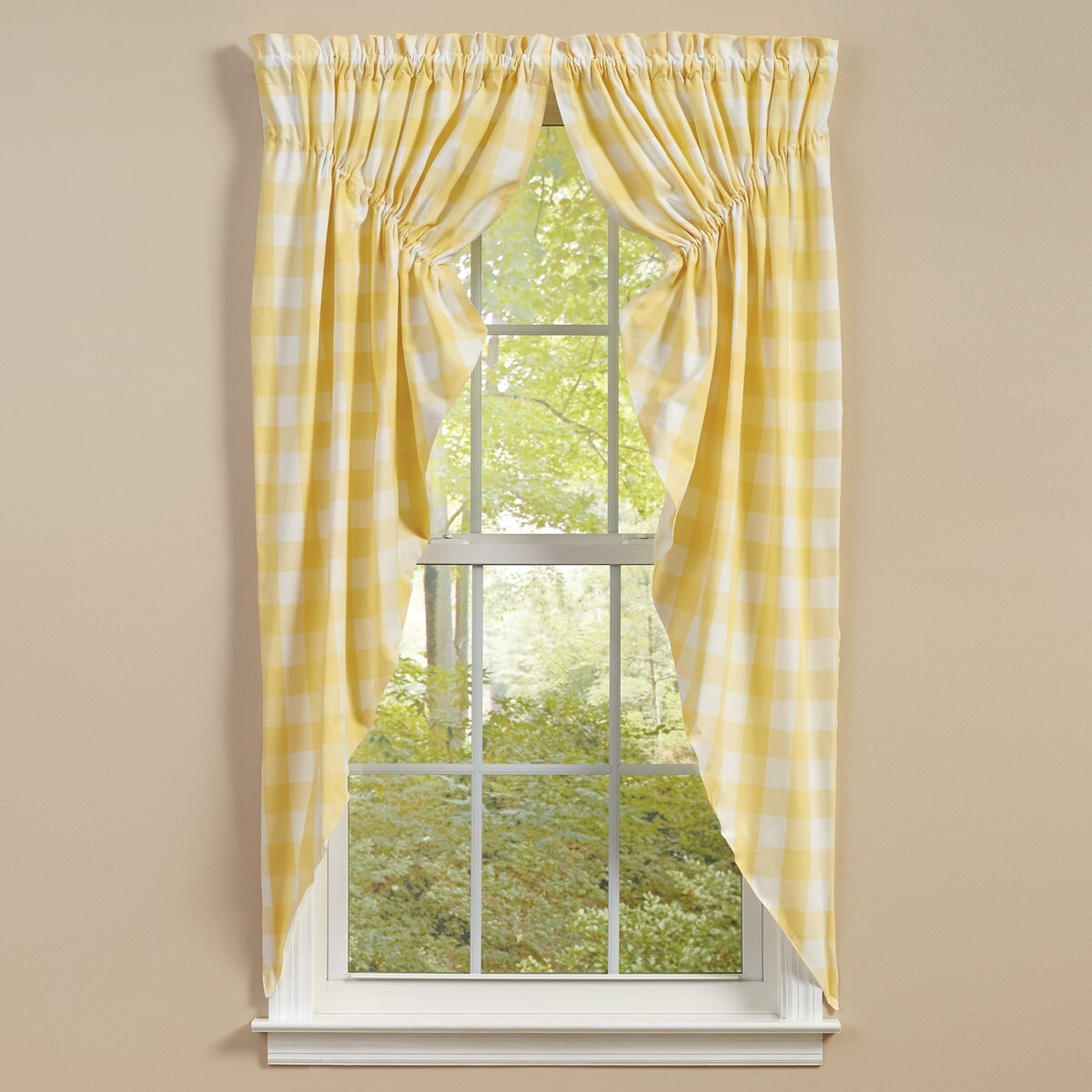 Wicklow Yellow Buffalo Check Cotton Lined Country Gathered Prairie Curtains