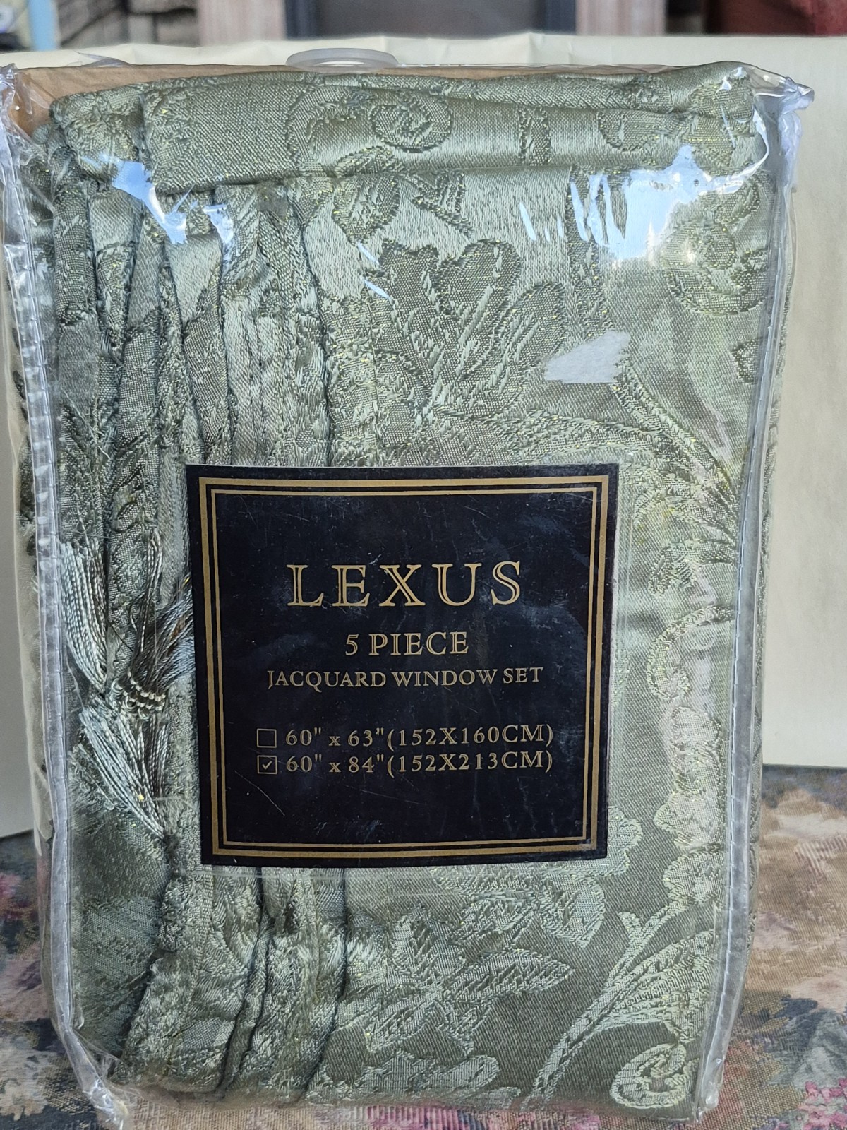 JACQUARD 5 PIECE WINDOW CURTAIN SET SAGE GREEN BY LEXUS 60 X 84″