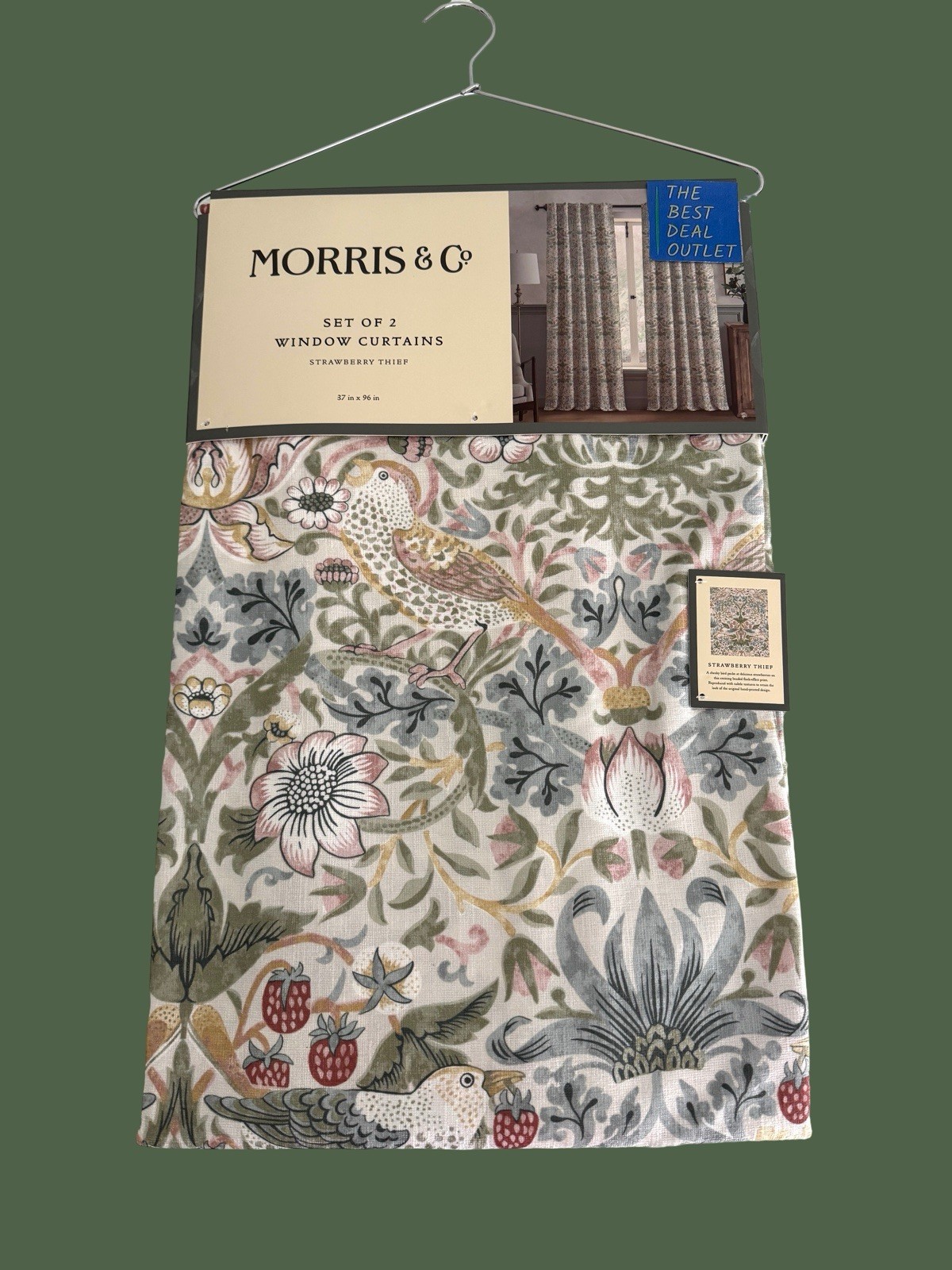 New Morris & C Window Curtains 2 Panels Darkening 37 x 96 Strawberry Thief Birds