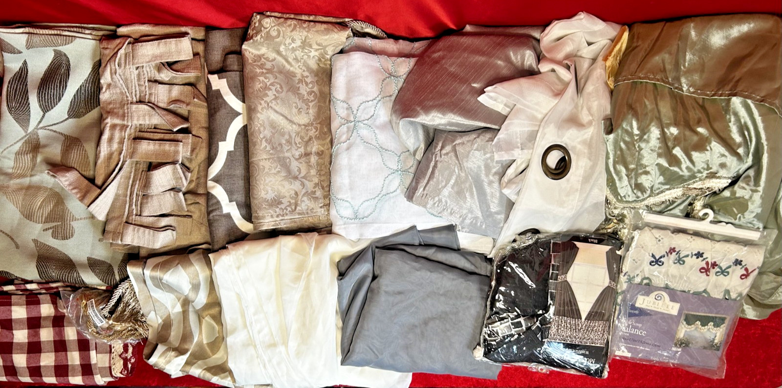 Lot of Assorted Window Treatments Coverings Curtains Valances Tassels etc.