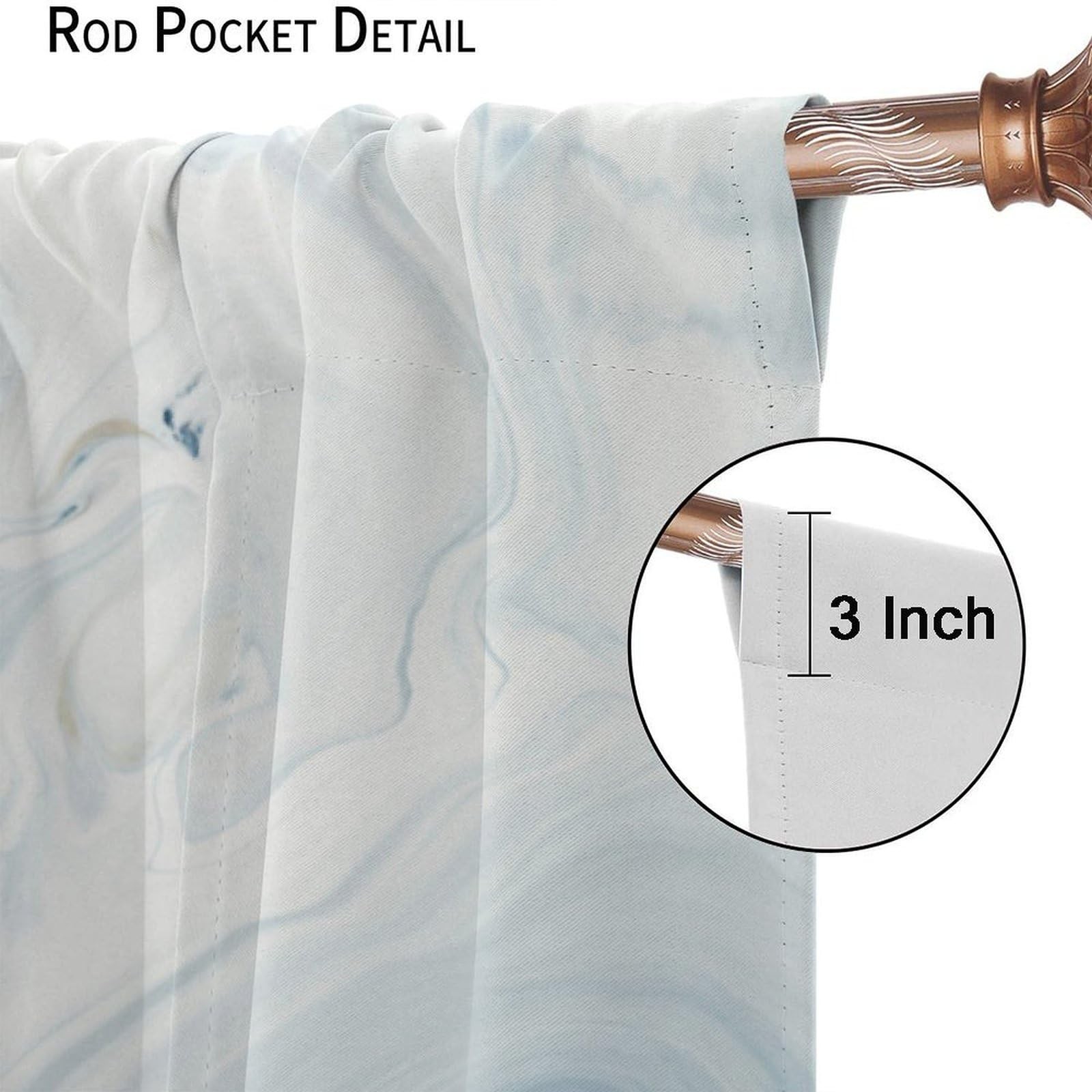 Gradient Blue Marble Curtains, Modern Ombre Abstract Elegant Marble Texture W…