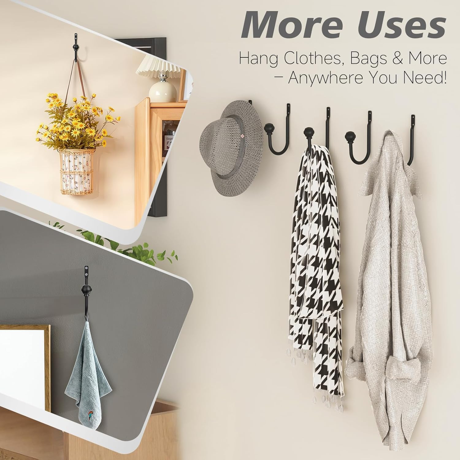 Curtain Holdbacks Black 2Pcs, Curtain Tiebacks Wall Mounted Curtain Hooks